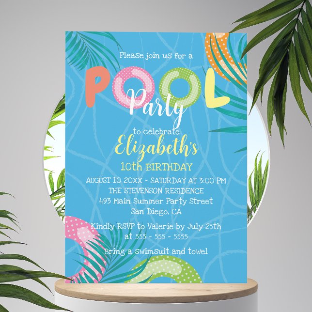 Invitation Bright Tropical Summer Fun Anniversaire Pool Party (Créateur téléchargé)