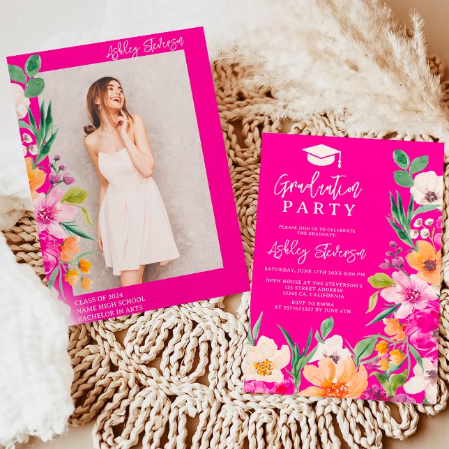 Invitation Bright wild flowers script de graduation photo (Créateur téléchargé)