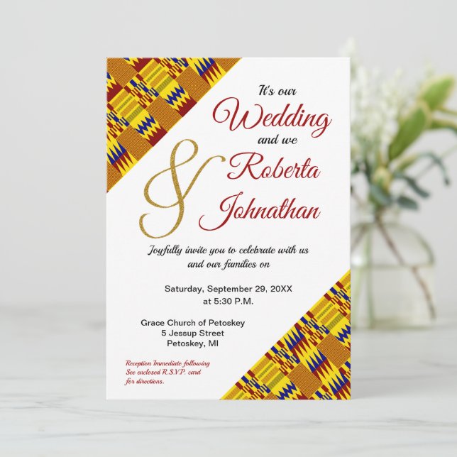 Invitation Bright Yellow Gold Bourgogne Africaine Kente K29 (Debout devant)
