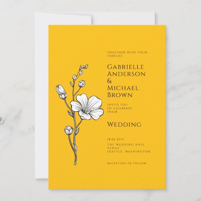 Invitation Bright Yellow Vintage Retro Floral Wedding  (Devant)
