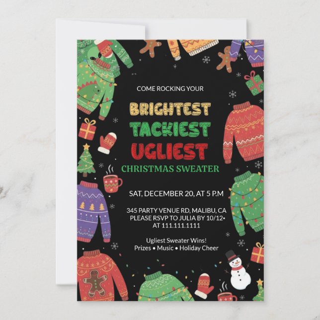 Invitation Brightest Tacky Ugly Sweater Christmas Party (Devant)