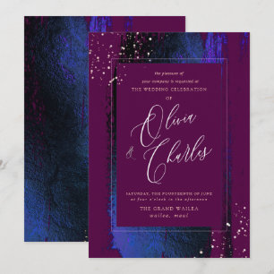 Invitation Brillant, Bleu Hiver Brush Strokes+Cassis