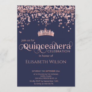 Invitation Brillant rose en or confetti tiara Quinceañera mar