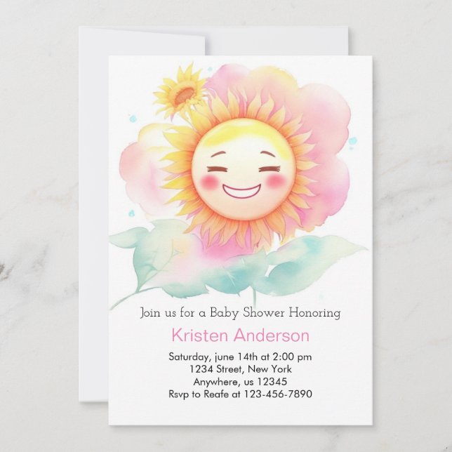 Invitation Brille Sur Le Petit Baby shower Sunshine Girl (Devant)