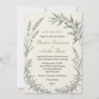 Invitation Brins de Lavande, Branches d'Olivier, Bordure de C