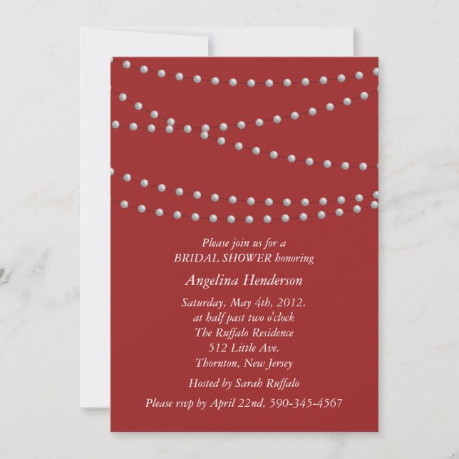 Invitation Brins des perles sur la Fête de la mariée rouge (Devant)