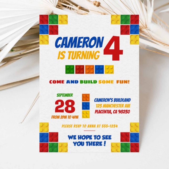 Invitation Briques colorées Blocs de construction Anniversair (Créateur téléchargé)