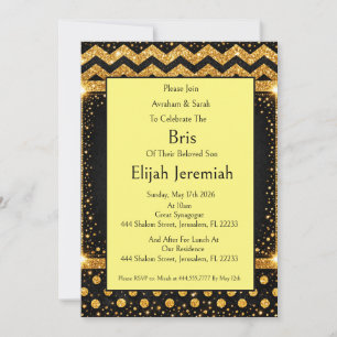 Invitation Brit Milah, Pailletés Rayures pois noirs Or
