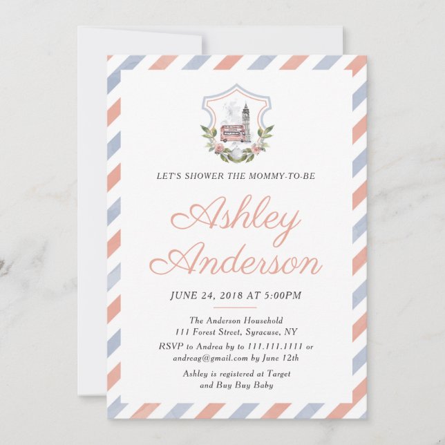 Invitation britannique de baby shower de thé (Devant)