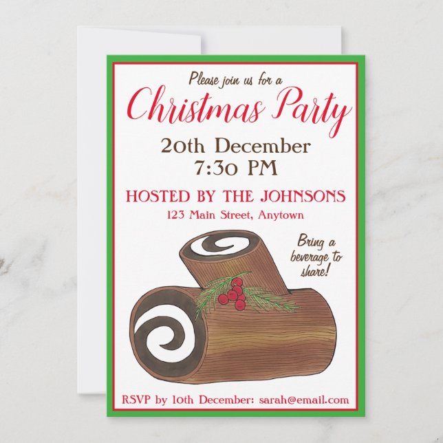 Invitation British Christmas Cake Yule Log Fête de Noël (Devant)