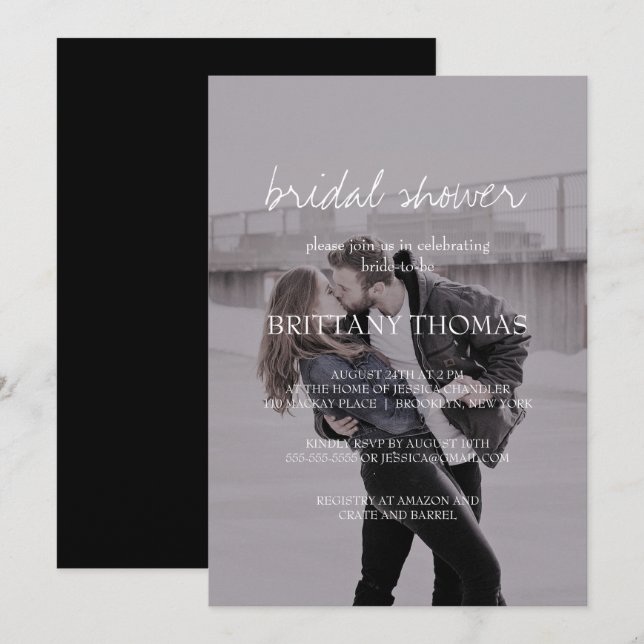 Invitation Brittany Elegant Photo Calligraphy Fête des mariée (Devant / Derrière)