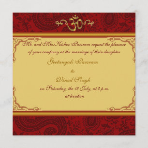 Invitation Brocade hindoue rouge et or damassé