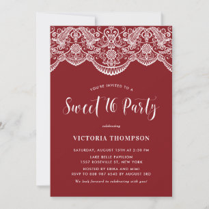 Invitation Brocard Blanc en Dentelle Rouge Sweet 16 Party