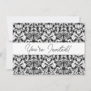 Invitation Brocard de dentelle en damas noir et blanc vintage