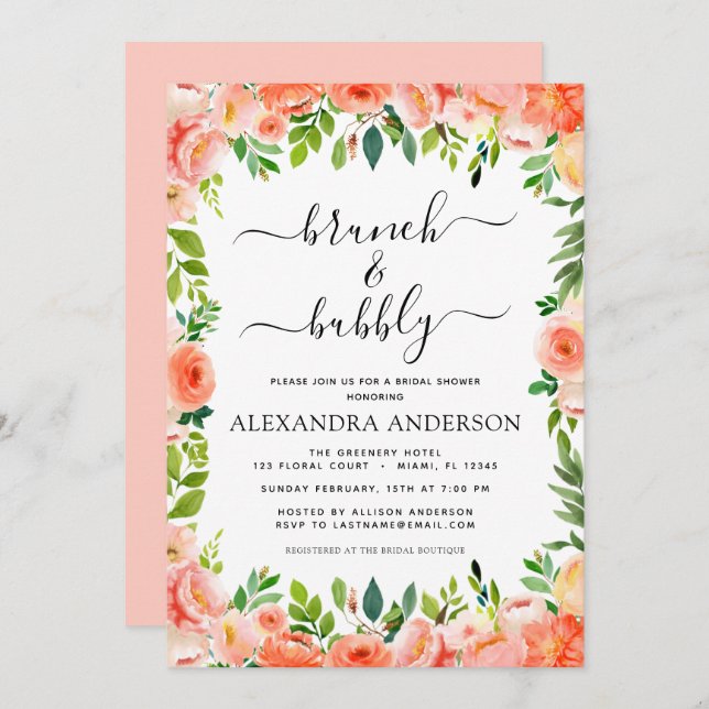 Invitation Broche de corail Brunch et Fête des mariées mousse (Devant / Derrière)