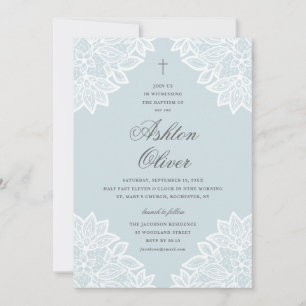 Invitation Broderie Anglaise Bleue Religieuse Baptême & Ondoi