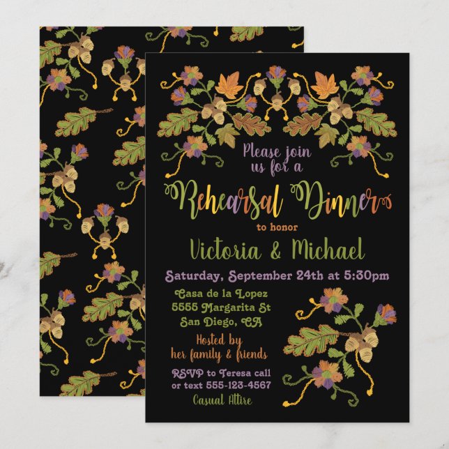 Invitation Broderie d'art populaire Automne Répétition d'auto (Devant / Derrière)