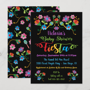 Invitation Broderie d'art populaire Baby shower Fiesta mexica