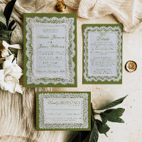 Broderie en papier vert olive argent ancien mariag