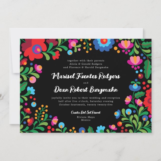 Invitation Broderie mexicaine colorée (Devant)
