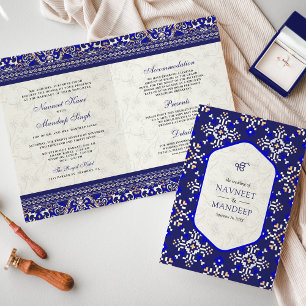 Invitation Broderie point de croix bleu royal tout-en-un mari