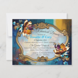 Invitation bronze Abstrait, style baroque bleu or