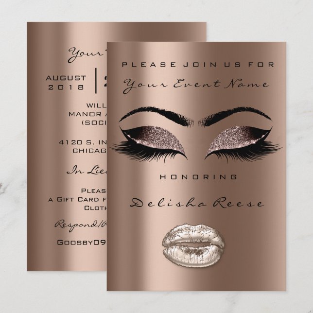 Invitation Bronze Café Parties scintillant noire mariée 16e (Devant / Derrière)