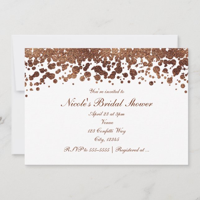 Invitation Bronze et blanc Confetti Dots Glamor Shimmer (Devant)