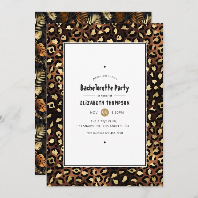 Invitation Bronze et Gold Leopard Bachelorette Party (Devant / Derrière)