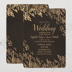 Invitation Bronze Feuilles or Brown Chic Rustique Mariage