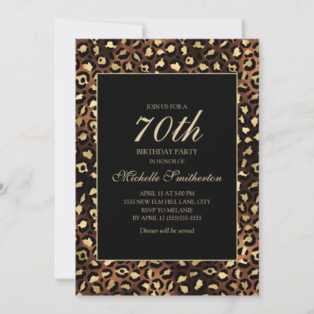 Invitation Bronze Gold Black Leopard 70e anniversaire fête (Devant)
