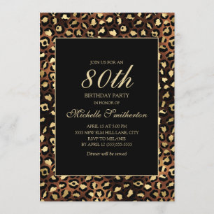 Invitation Bronze Gold Black Leopard 80e fête d'anniversaire