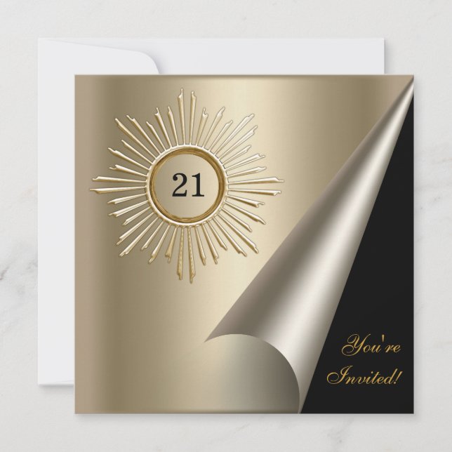 Invitation Bronze Gold Noir 21ème Anniversaire Événement (Devant)