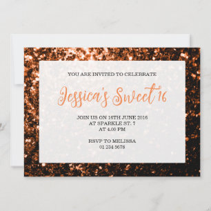Invitation Bronze orange étincelles Sweet 16 élégant script
