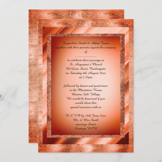 Invitation Bronze Orange Multi Patternes mariage élégant (Devant / Derrière)
