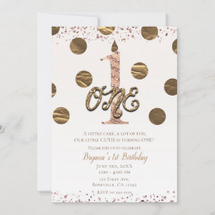 Invitation Bronze pois Rose Gold ONE 1 1er Anniversaire