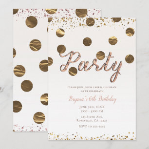 Invitation Bronze Pois Rose or moderne fête d'anniversaire