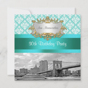 Invitation Brooklyn Bridge Turquoise Whats Damask Anniversair