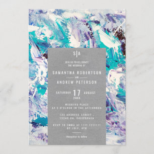 Invitation Brosse bleu mer violet bracelet élégant mariage kr