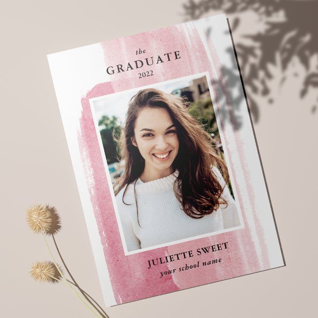 Invitation Brosse | Dark Pink Photo Girly Graduation (Créateur téléchargé)