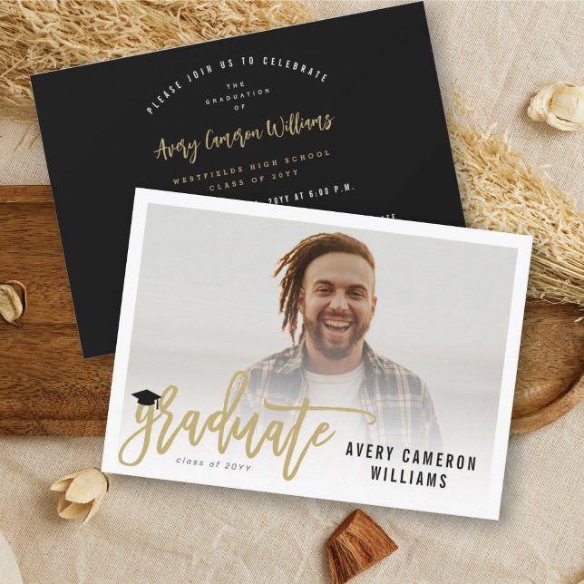 Invitation Brosse de calligraphie Script Photo Graduation Par (Créateur téléchargé)