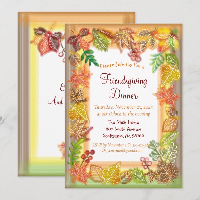 Invitation Brosse de feuillage d'automne pour Thanksgiving (Devant / Derrière)