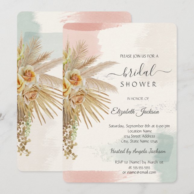 Invitation Brosse, Fête des mariées Fleurs de Boho (Devant / Derrière)