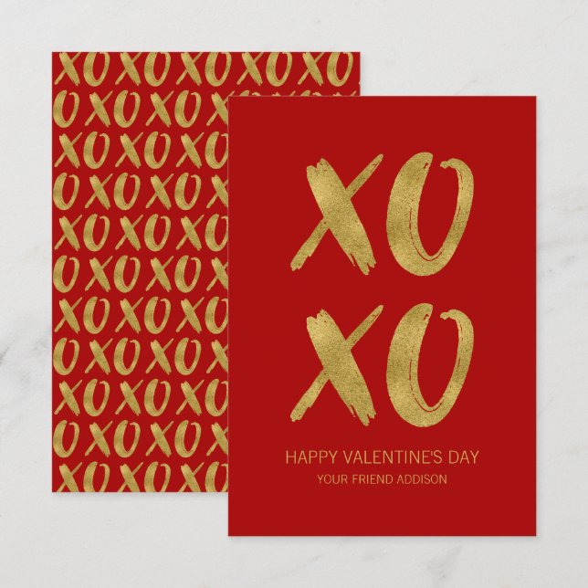 Invitation Brosse Gold Foil XOXO Classroom Valentine Card (Devant / Derrière)