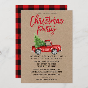 Invitation Brosse Kraft Script Camion Plaid Christmas Party R
