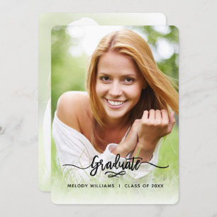 Invitation Brossé Moderne Calligraphie 2 Photo Grad Party