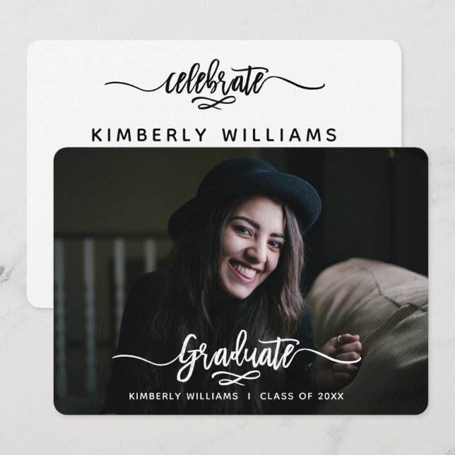 Invitation Brossé Moderne Partie de Graduation Script (Devant / Derrière)