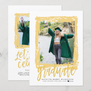 Invitation Brosse moderne Script Gold 2 Photo Graduation Part