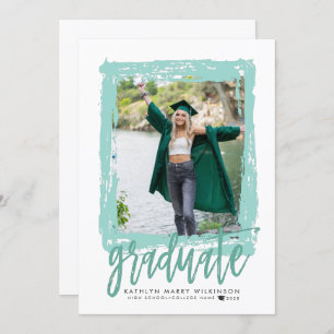Invitation Brosse moderne Script Mint 2 Photo Graduation Part