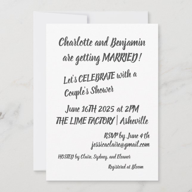 Invitation Brosse noire moderne Lettrer Couples tendance Douc (Devant)